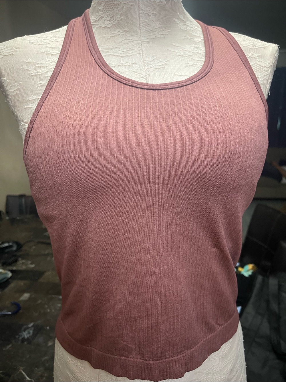 90 Degree by Reflex Ribbed Mauve Racerback Tank Top with Built-in Bra Size